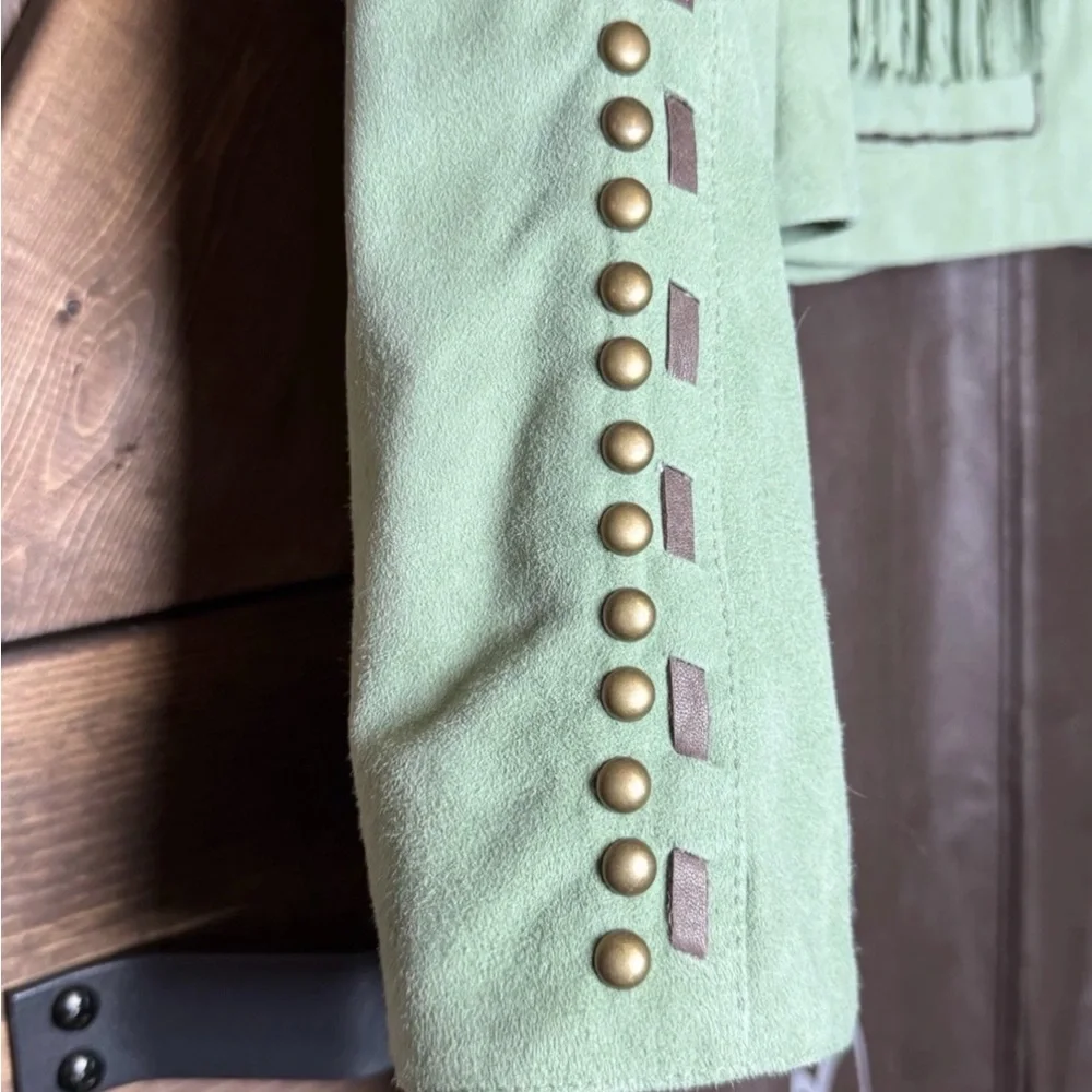 Double D Ranch Mint Suede Jacket with Fringe and Studs - Picture 10 of 15